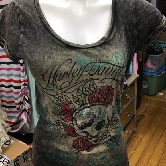 Harley-Davidson Small Skeleton T-Shirt NWT Rhinestone - Picture 3 of 9